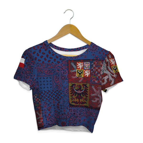 Czech Republic Croptop T Shirt Paisley Flag And Skull Style 1