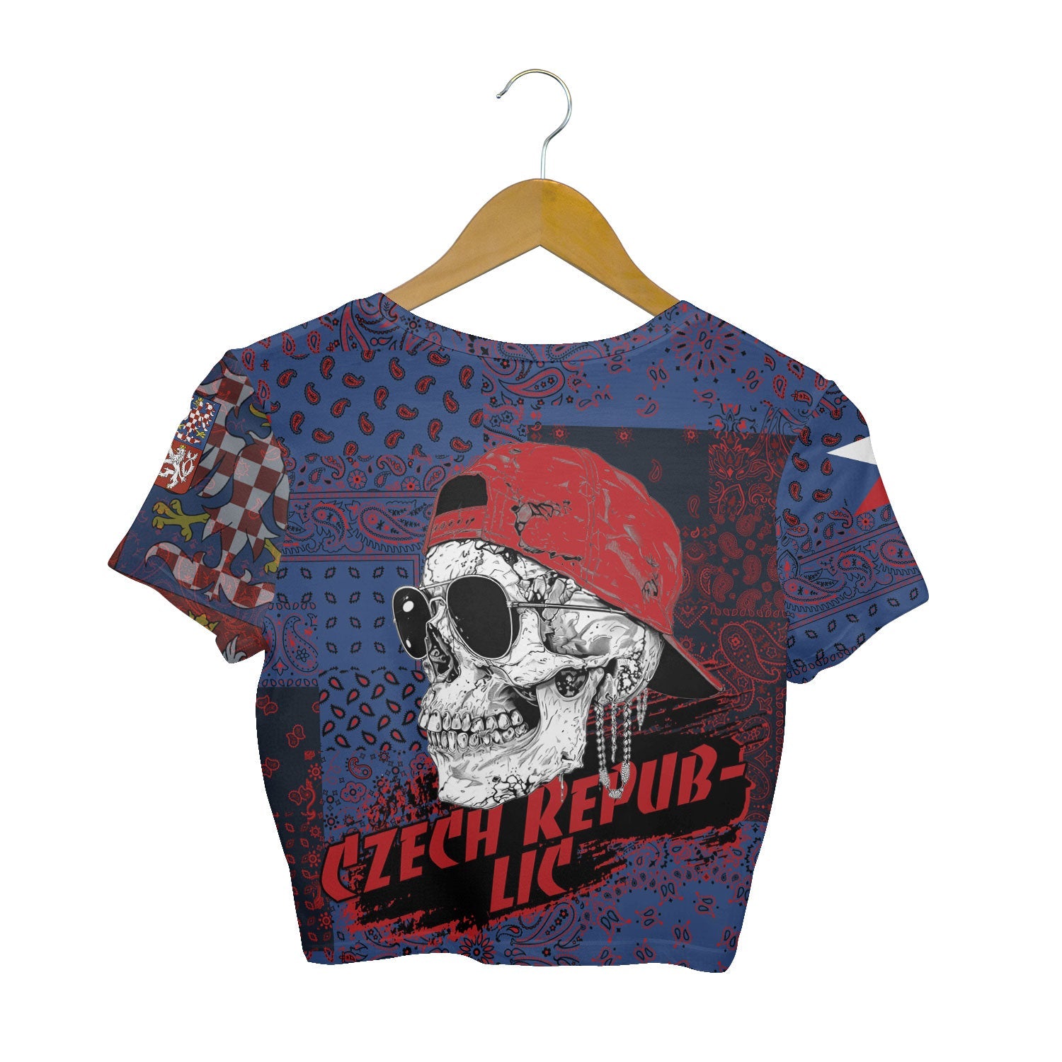 Czech Republic Croptop T Shirt Paisley Flag And Skull Style 2