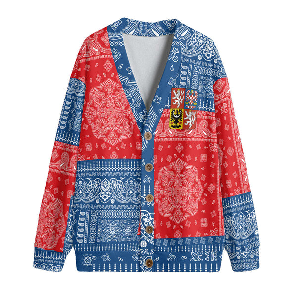 Czech Republic Fleece Cardigan Flag And Paisley Basic Style 1