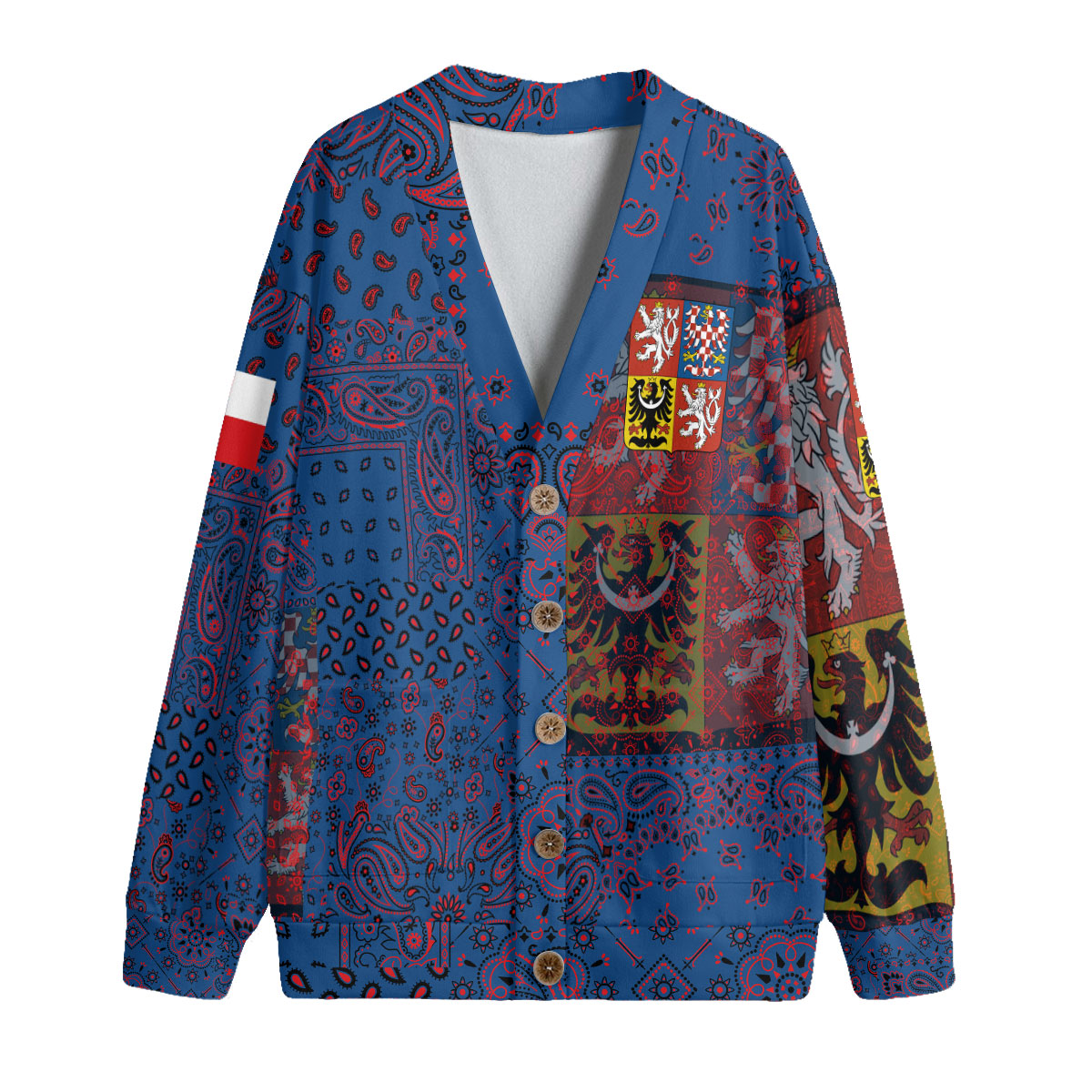 Czech Republic Fleece Cardigan Paisley Flag And Skull Style 1