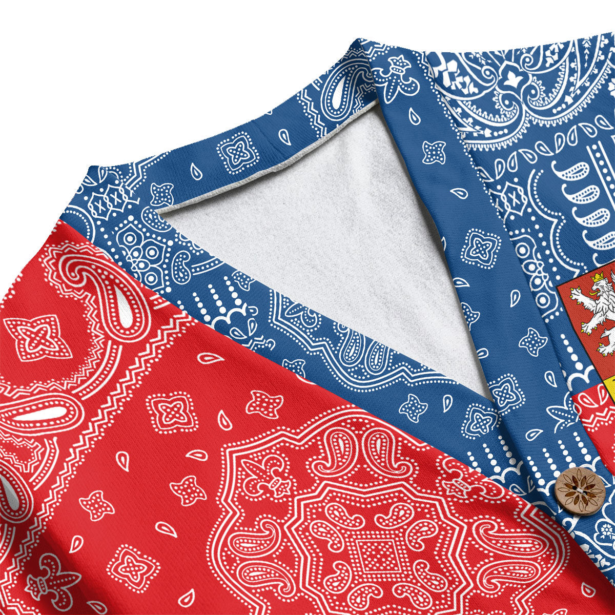 Czech Republic Fleece Cardigan Flag And Paisley Basic Style 4