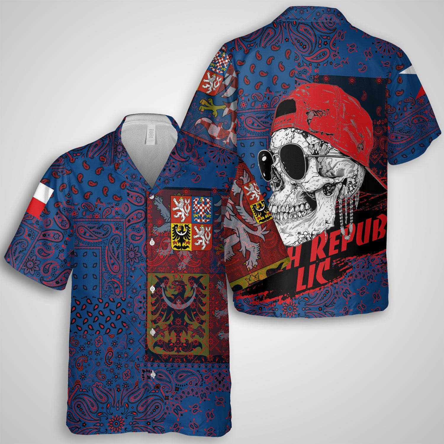 Czech Republic Hawaiian Shirt Paisley Flag And Skull Style 1