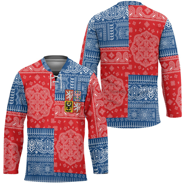 Czech Republic Hockey Jersey Flag And Paisley Basic Style 1