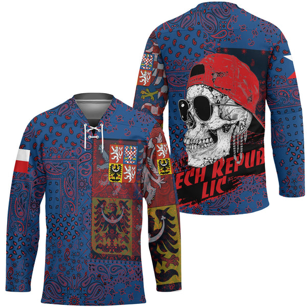 Czech Republic Hockey Jersey Paisley Flag And Skull Style 1