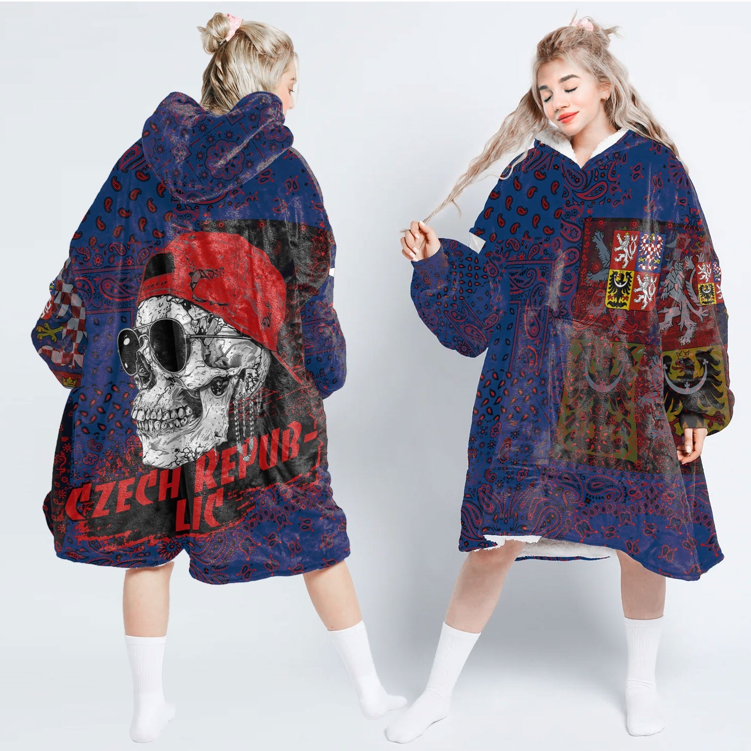 Czech Republic Hoodie Blanket Paisley Flag And Skull Style 1