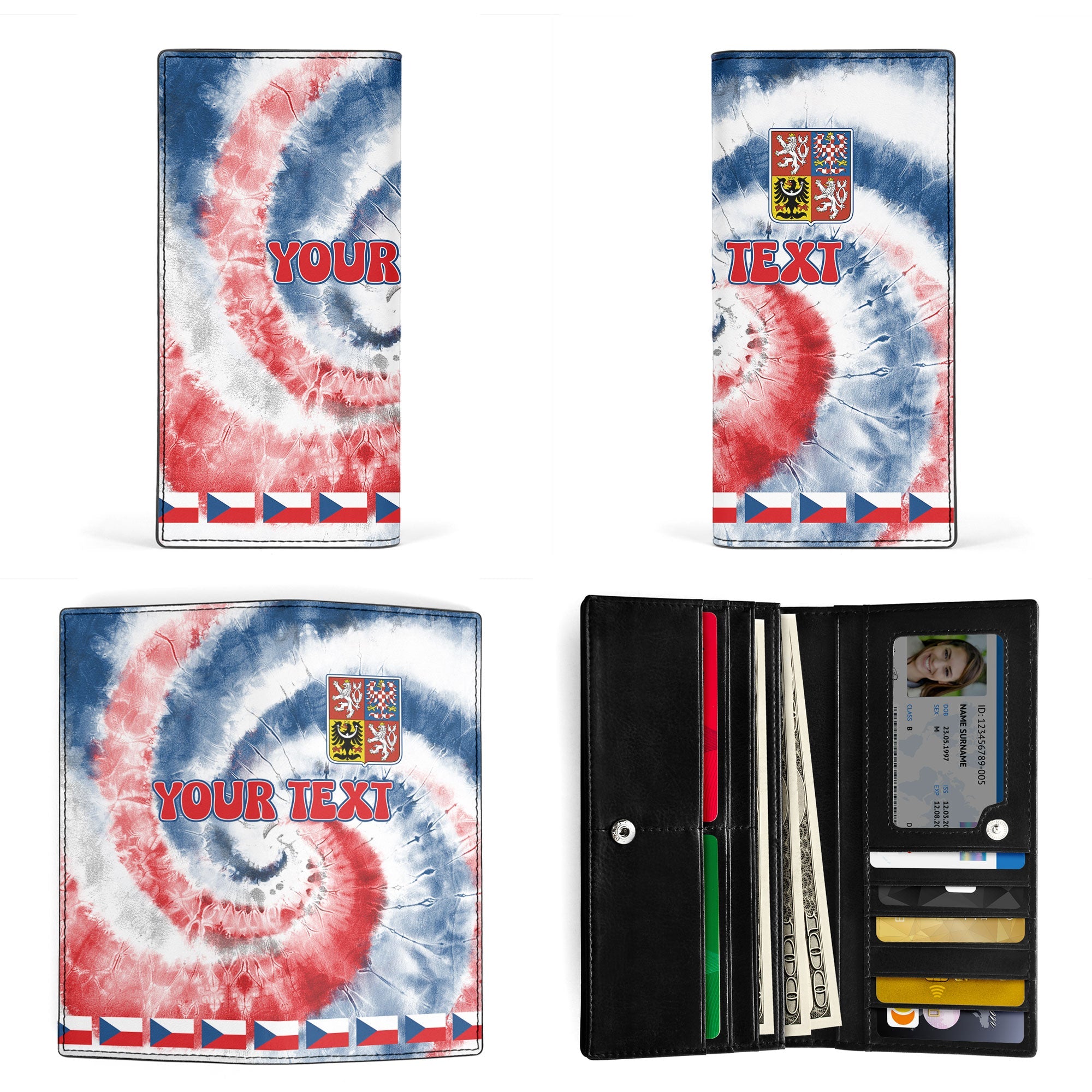 Czech Republic Leather Wallet Custom Tie Dye Style 3