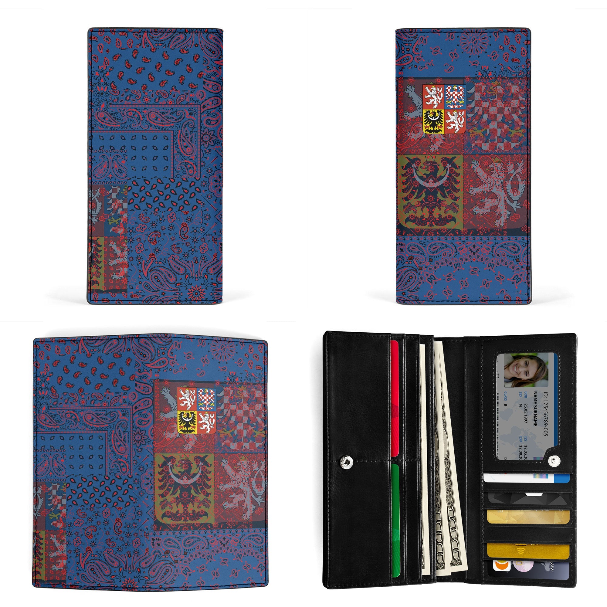 Czech Republic Leather Wallet Paisley Flag And Skull Style 3