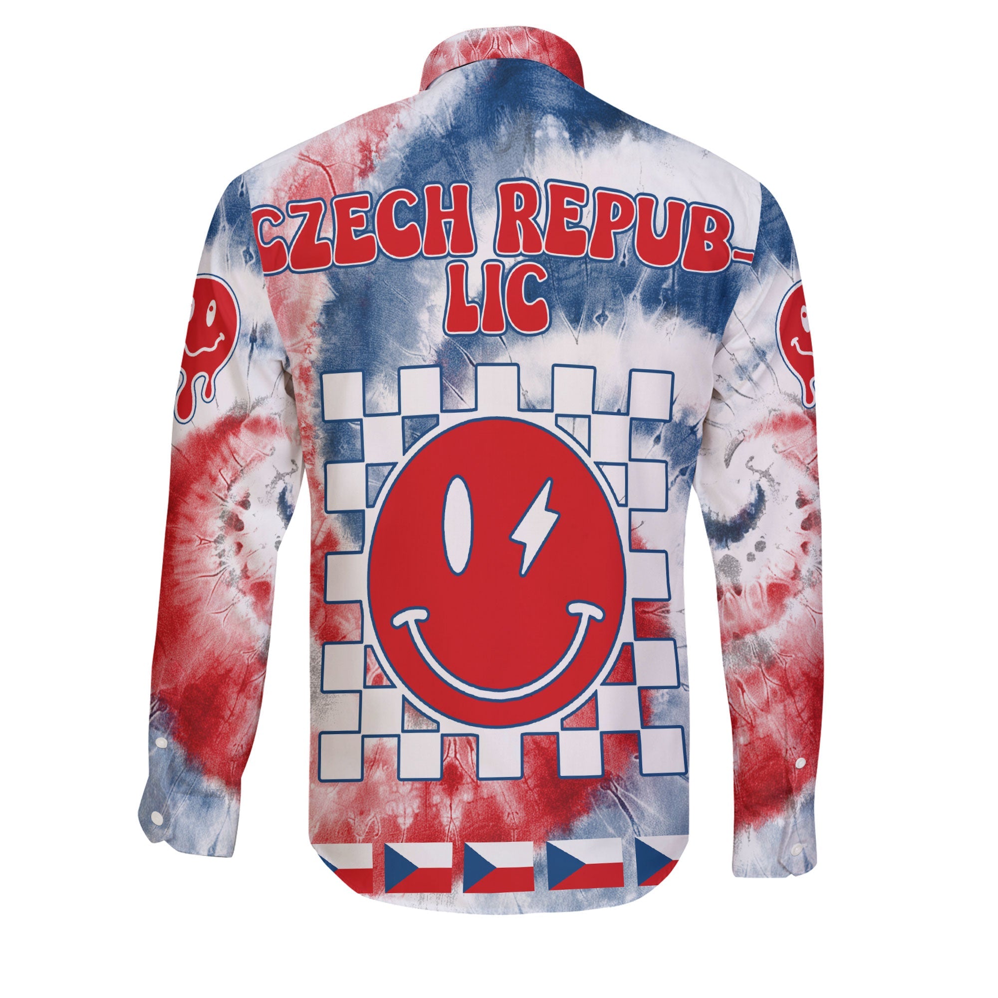 Czech Republic Long Sleeve Button Shirt Custom Tie Dye Style 2