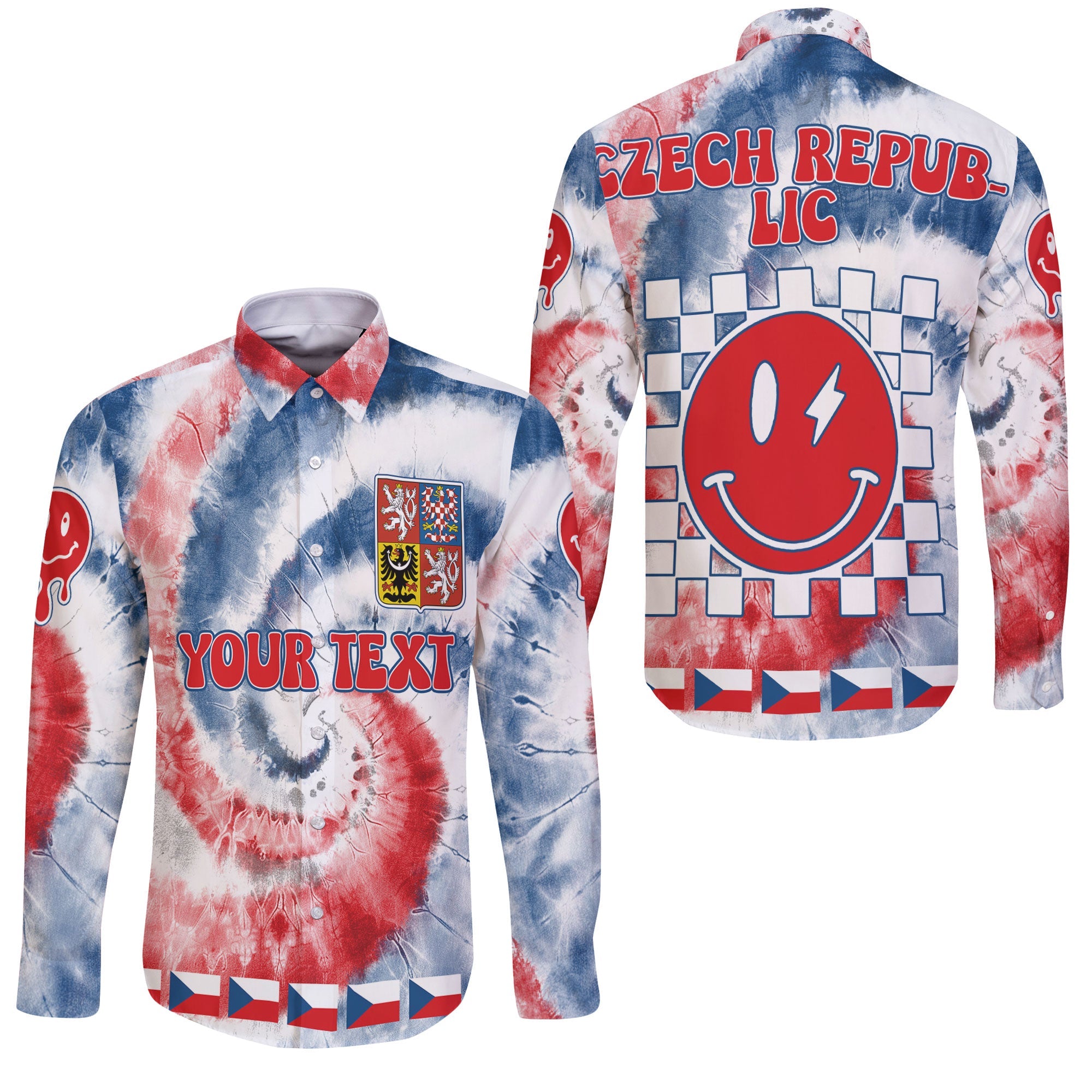 Czech Republic Long Sleeve Button Shirt Custom Tie Dye Style 3