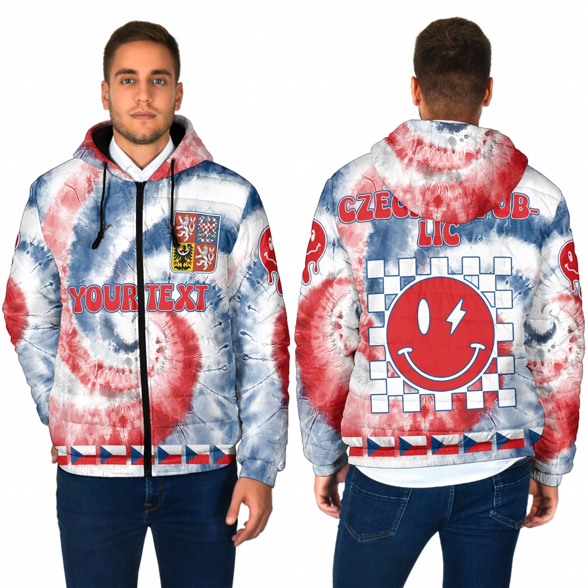 Czech Republic Men Hooded Padded Jacket Custom Tie Dye Style 1