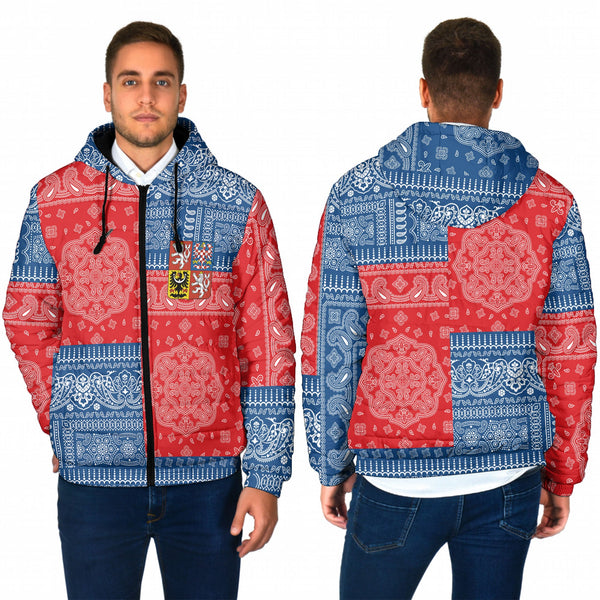 Czech Republic Men Hooded Padded Jacket Flag And Paisley Basic Style 1