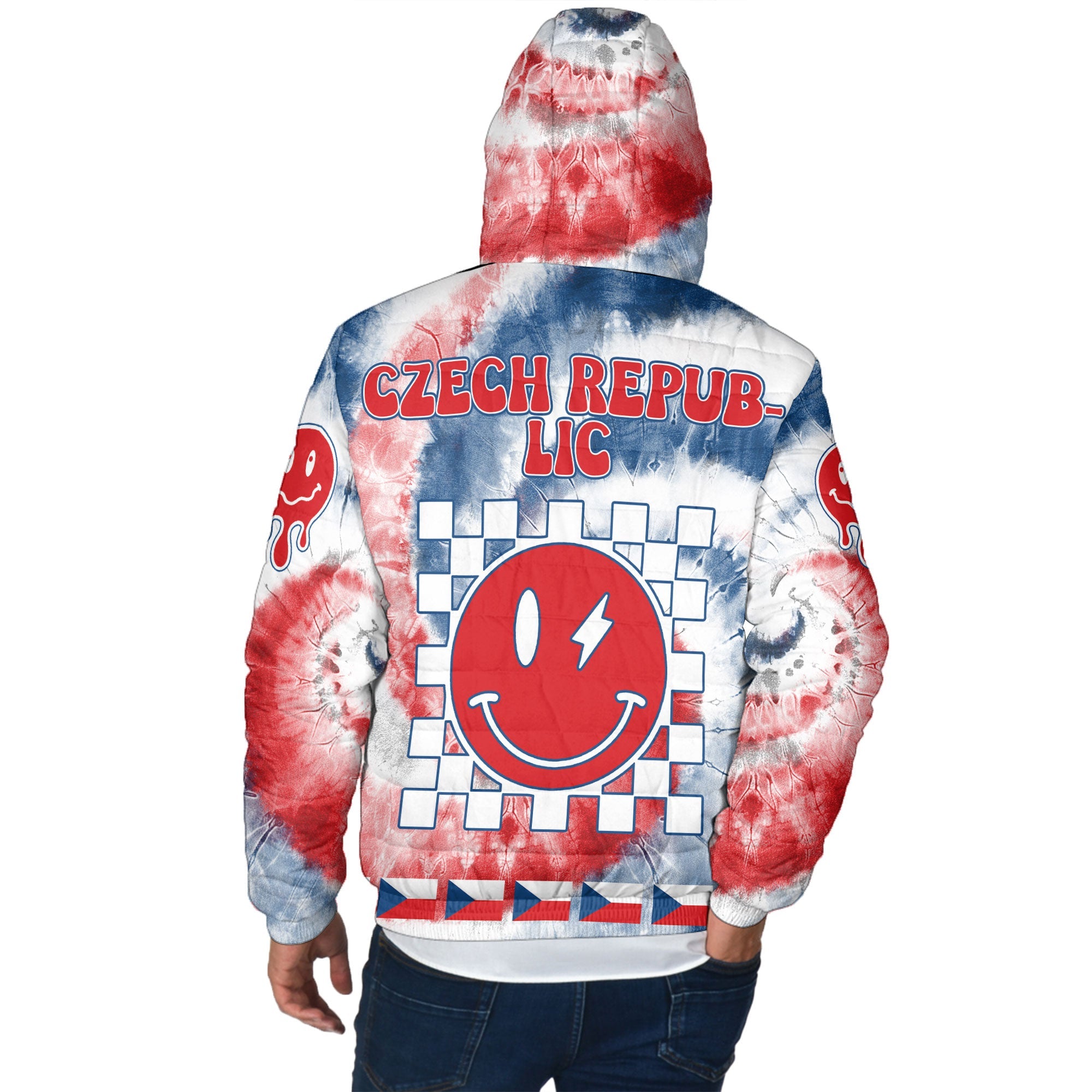 Czech Republic Men Hooded Padded Jacket Custom Tie Dye Style 3