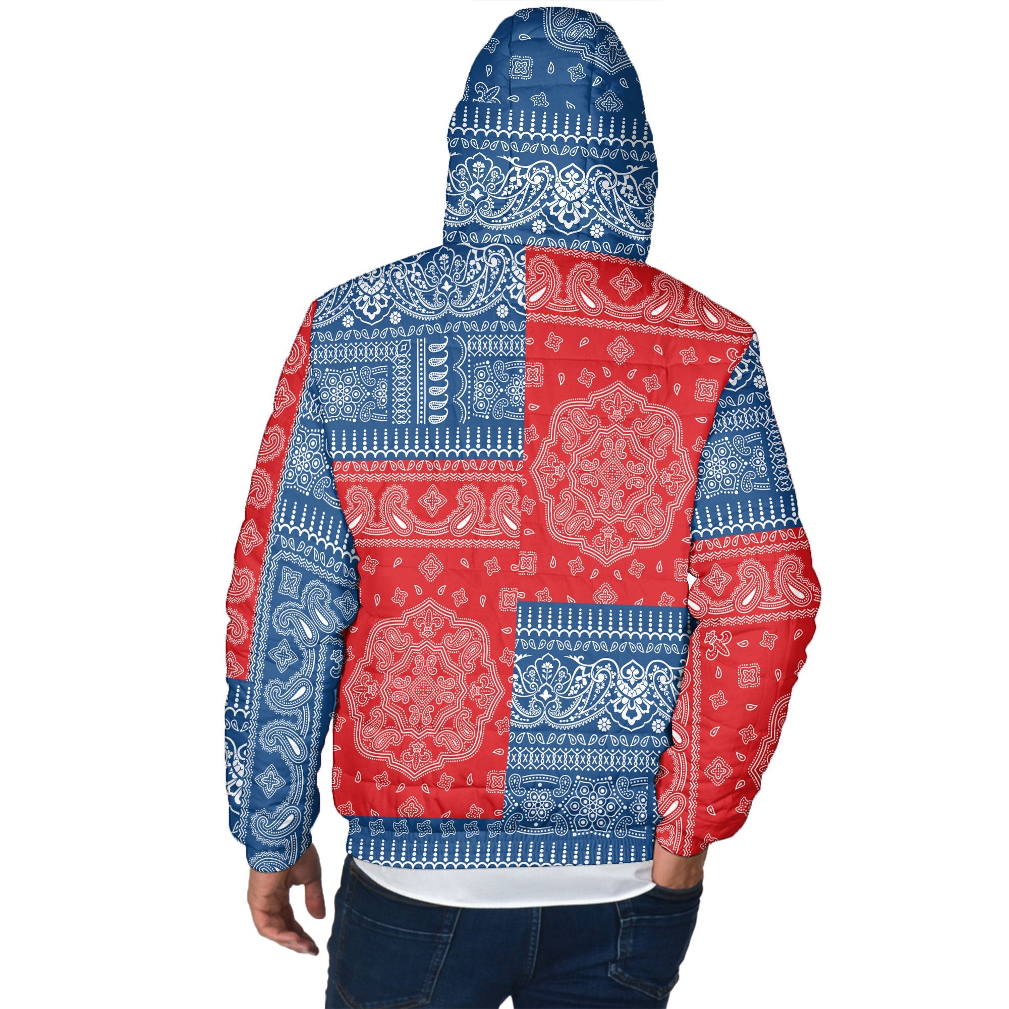 Czech Republic Men Hooded Padded Jacket Flag And Paisley Basic Style 3