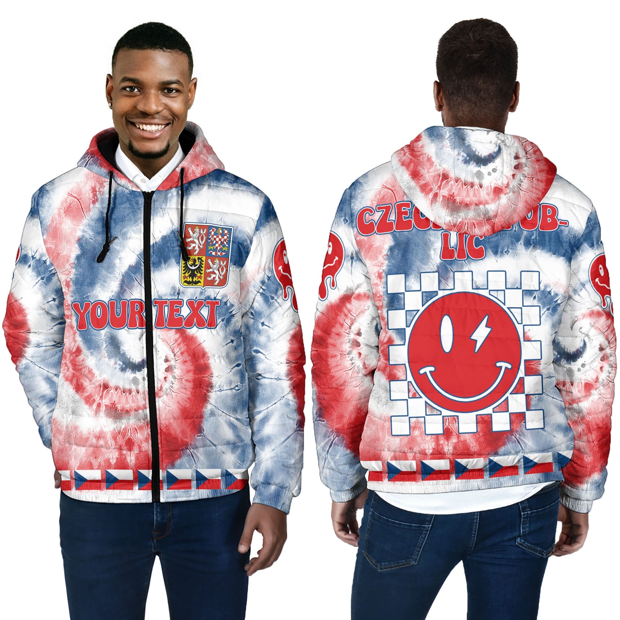 Czech Republic Men Hooded Padded Jacket Custom Tie Dye Style 4