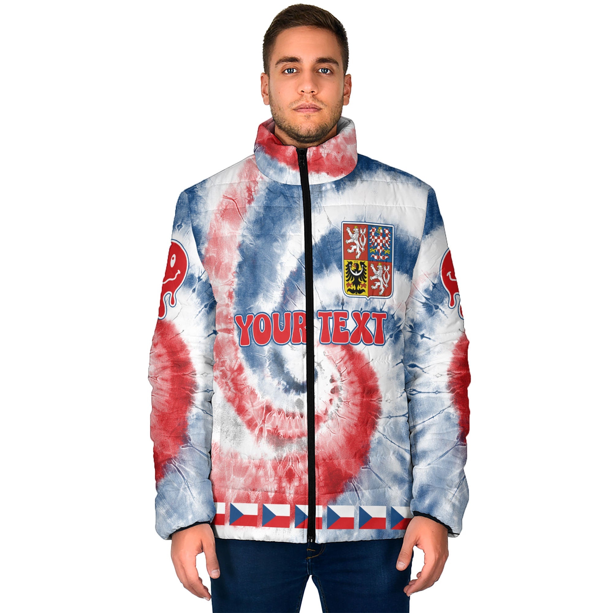 Czech Republic Men Padded Jacket Custom Tie Dye Style 1