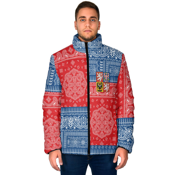 Czech Republic Men Padded Jacket Flag And Paisley Basic Style 1