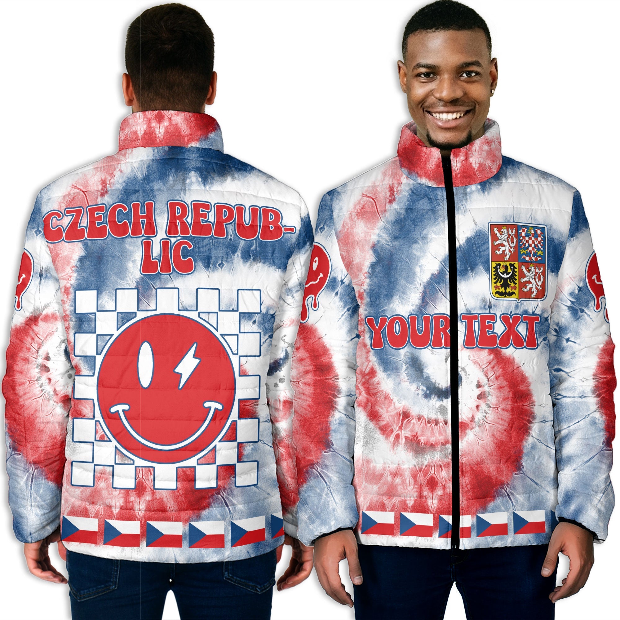 Czech Republic Men Padded Jacket Custom Tie Dye Style 3