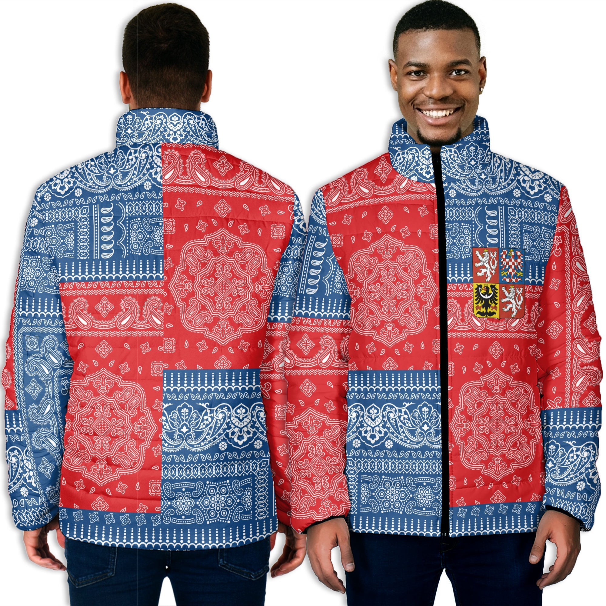 Czech Republic Men Padded Jacket Flag And Paisley Basic Style 3