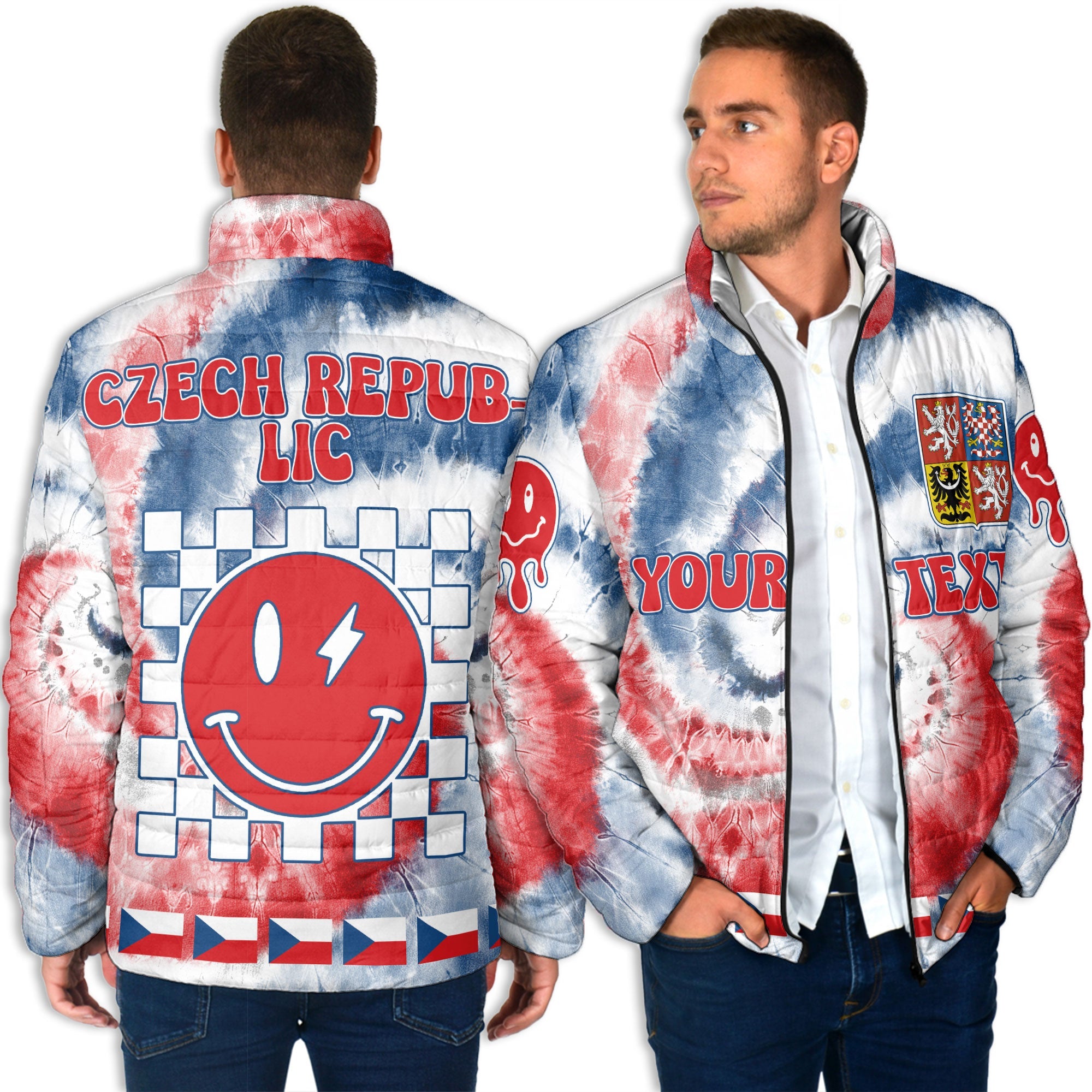 Czech Republic Men Padded Jacket Custom Tie Dye Style 4