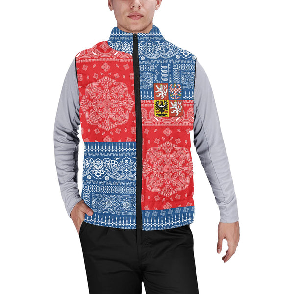 Czech Republic Men Padded Jacket Vest Flag And Paisley Basic Style 1