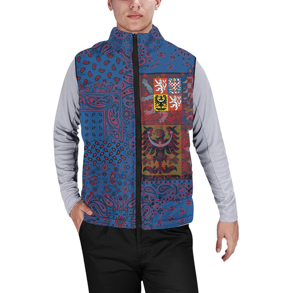 Czech Republic Men Padded Jacket Vest Paisley Flag And Skull Style 1