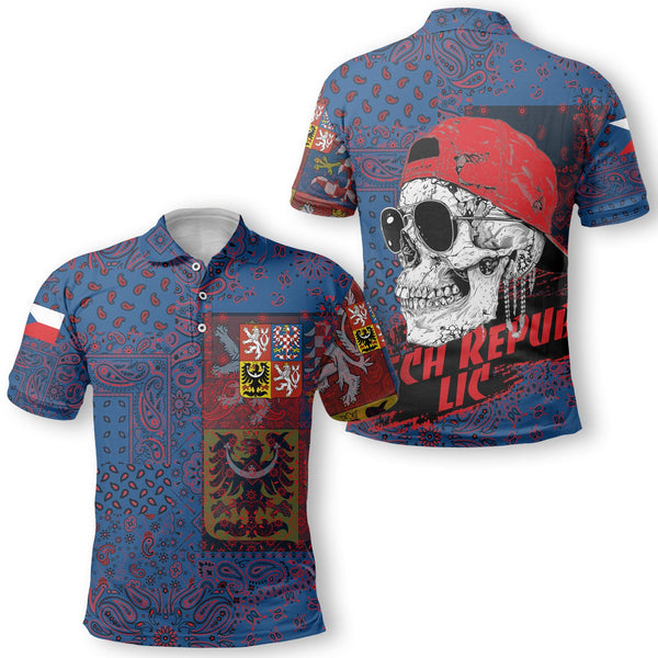 Czech Republic Polo Shirt Paisley Flag And Skull Style 1