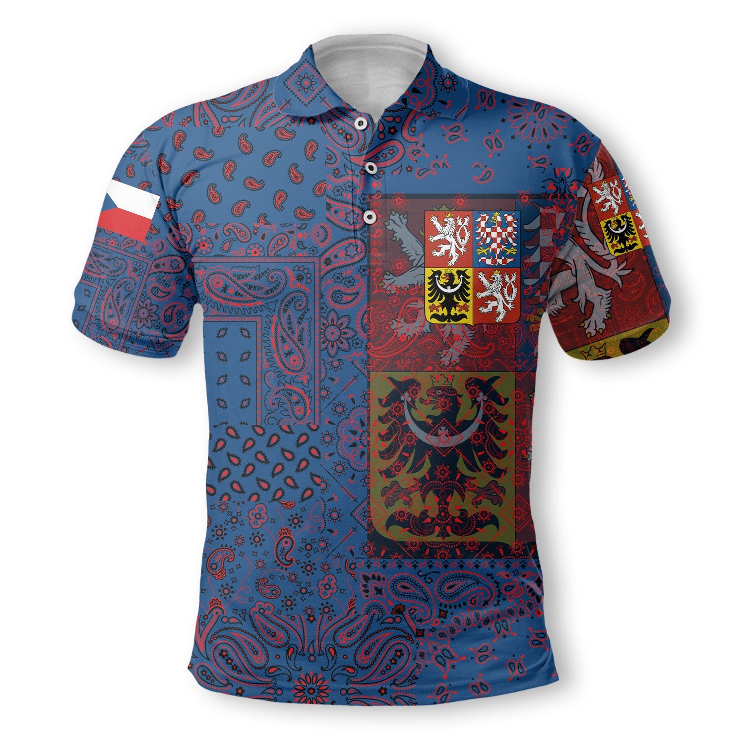 Czech Republic Polo Shirt Paisley Flag And Skull Style 2