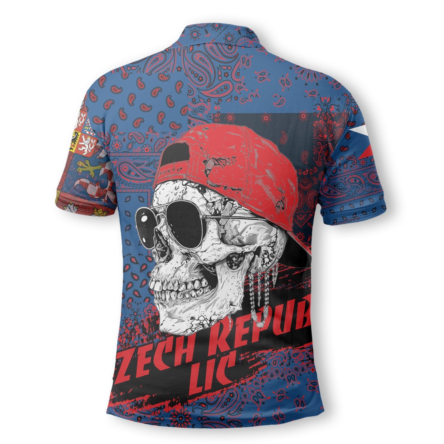 Czech Republic Polo Shirt Paisley Flag And Skull Style 3