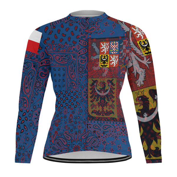 Czech Republic Raglan Men Cycling Jersey Long Sleeve Paisley Flag And Skull Style 1