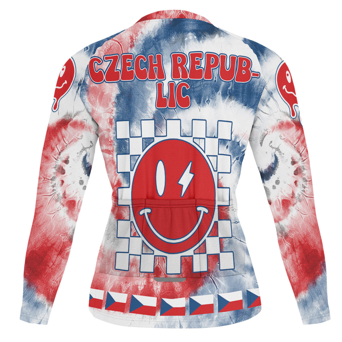 Czech Republic Raglan Men Cycling Jersey Long Sleeve Custom Tie Dye Style 1