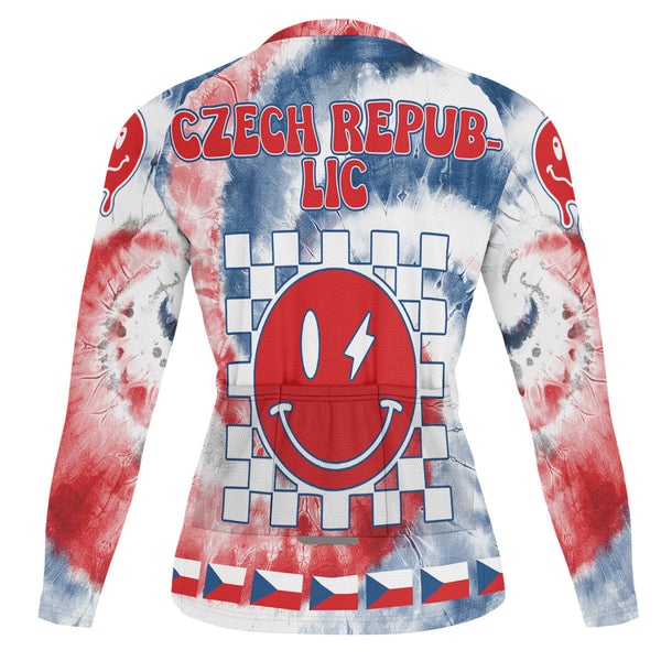 Czech Republic Raglan Men Cycling Jersey Long Sleeve Custom Tie Dye Style 1