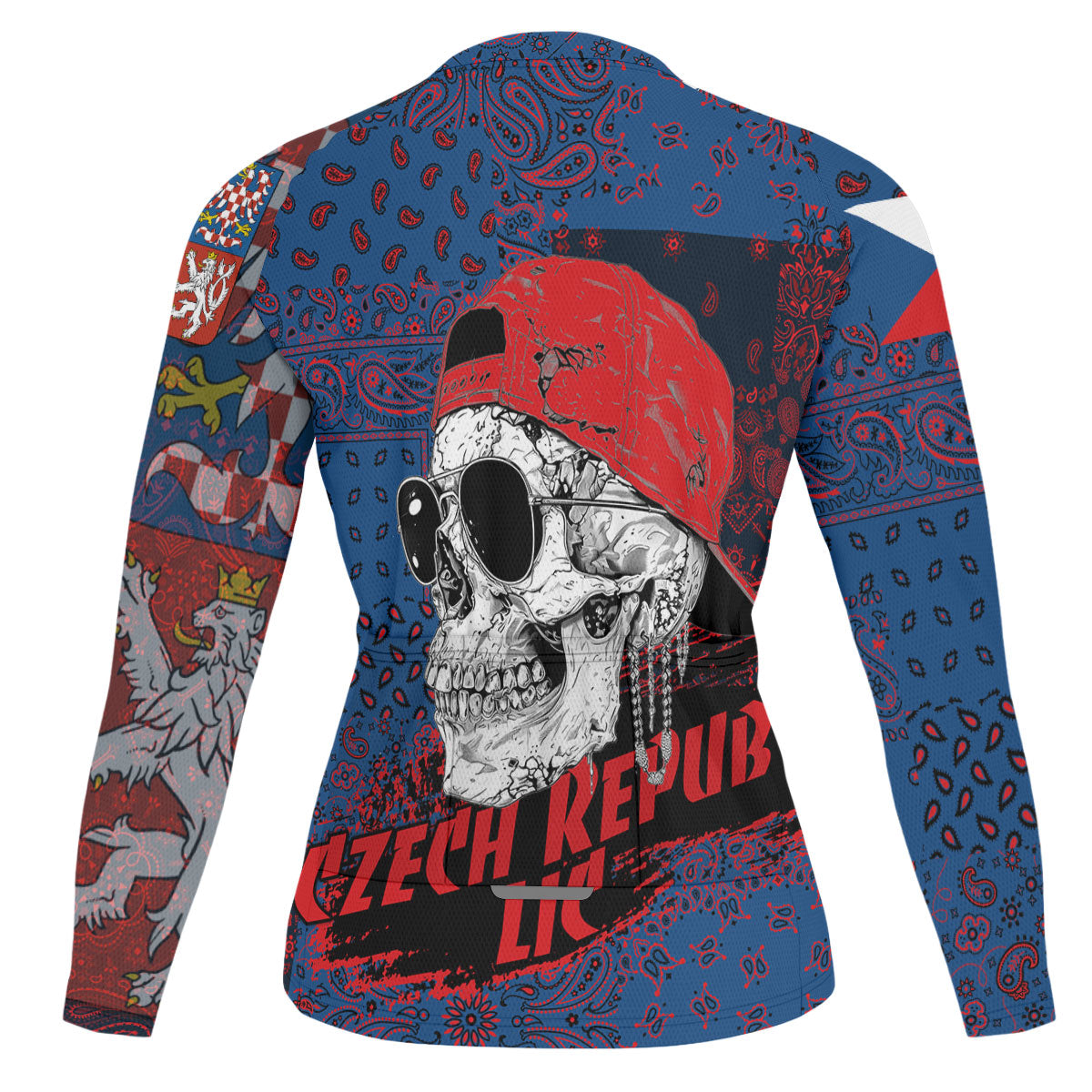 Czech Republic Raglan Men Cycling Jersey Long Sleeve Paisley Flag And Skull Style 2