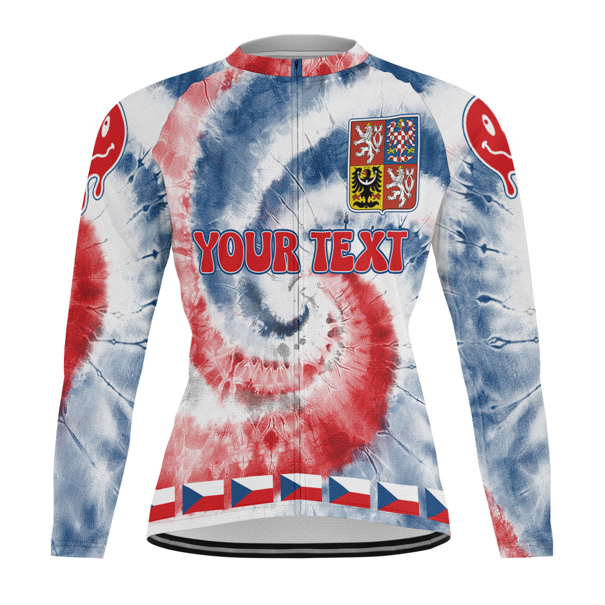 Czech Republic Raglan Men Cycling Jersey Long Sleeve Custom Tie Dye Style 2