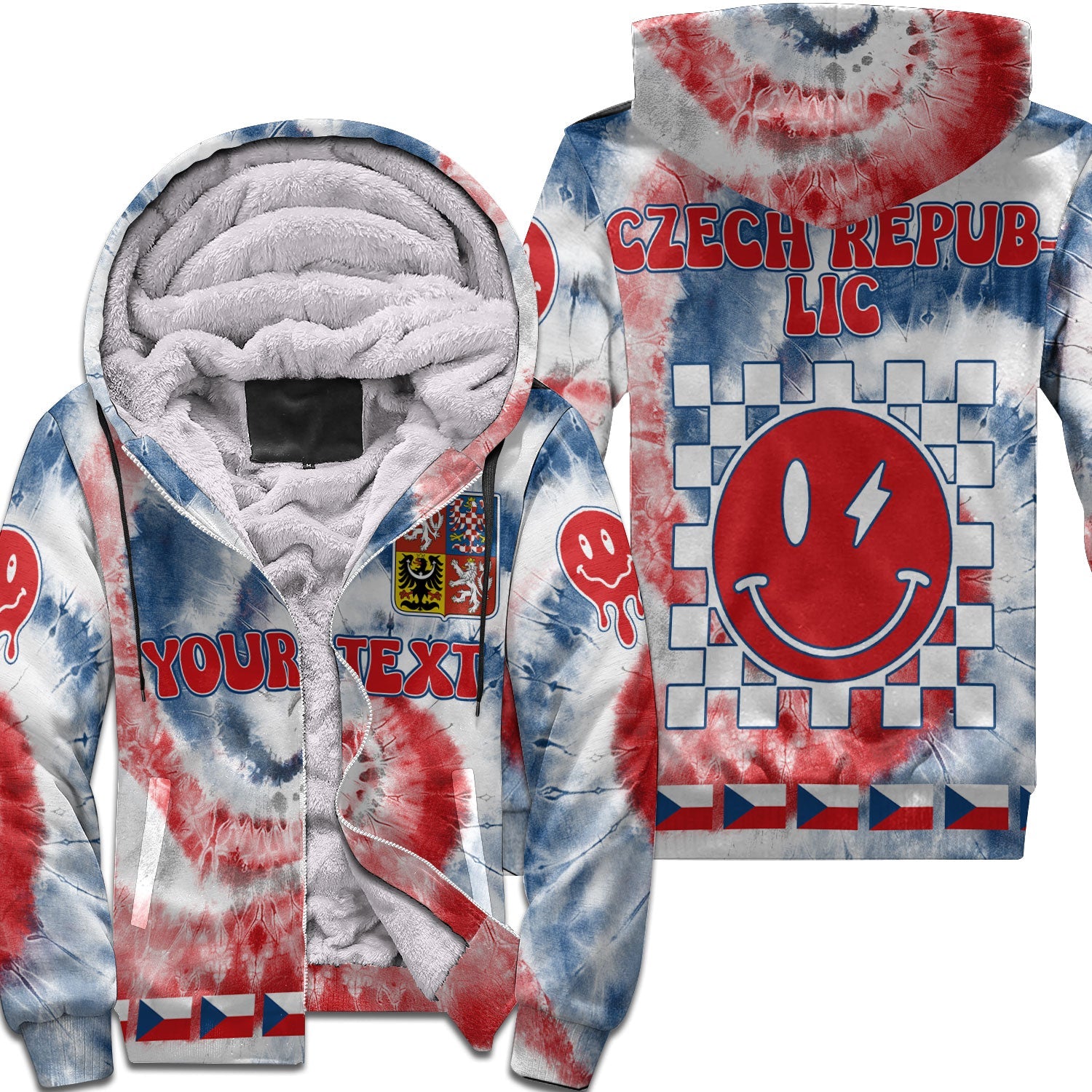 Czech Republic Sherpa Hoodie Custom Tie Dye Style 1