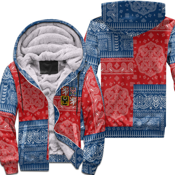 Czech Republic Sherpa Hoodie Flag And Paisley Basic Style 1