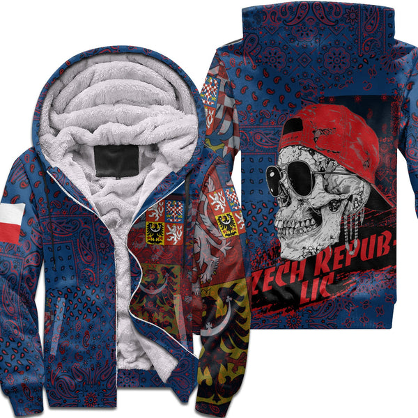 Czech Republic Sherpa Hoodie Paisley Flag And Skull Style 1