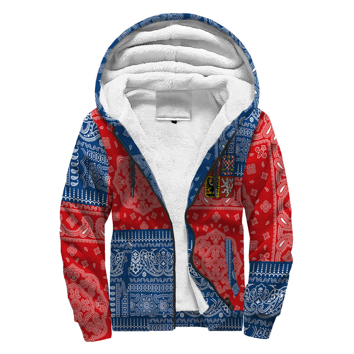 Czech Republic Sherpa Hoodie Flag And Paisley Basic Style 3