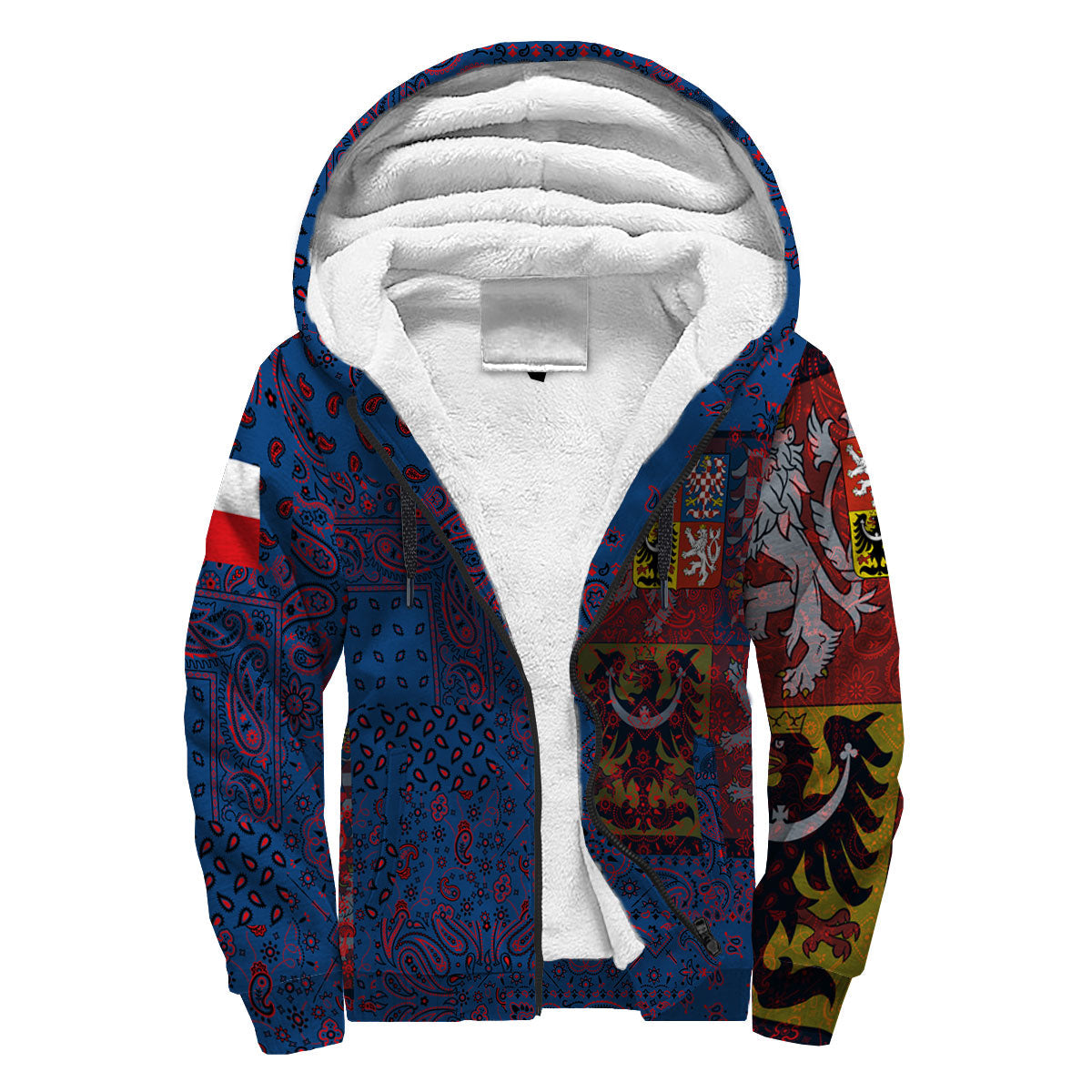 Czech Republic Sherpa Hoodie Paisley Flag And Skull Style 3