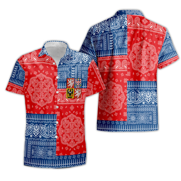 Czech Republic Short Sleeve Shirt Flag And Paisley Basic Style 1