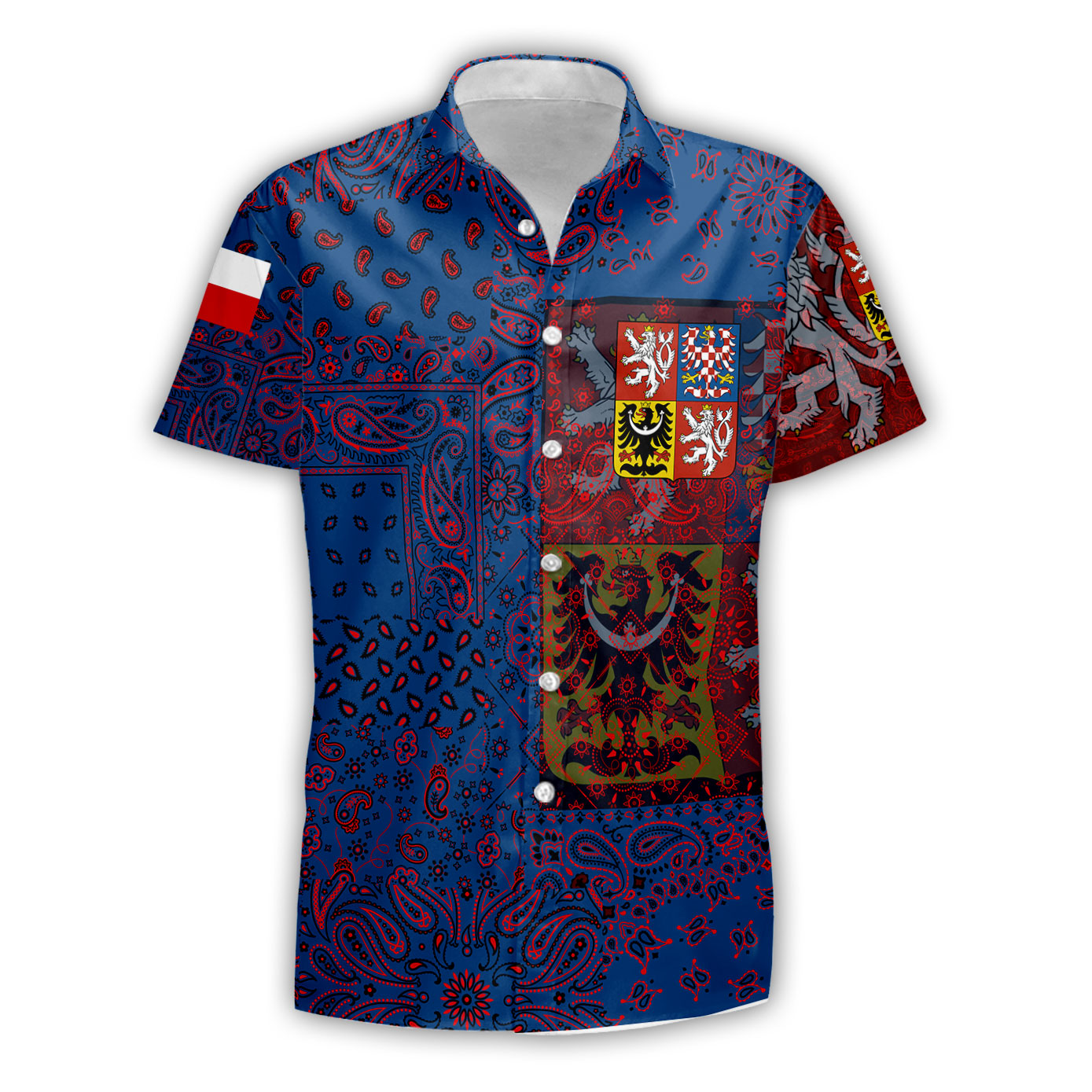 Czech Republic Short Sleeve Shirt Paisley Flag And Skull Style 1