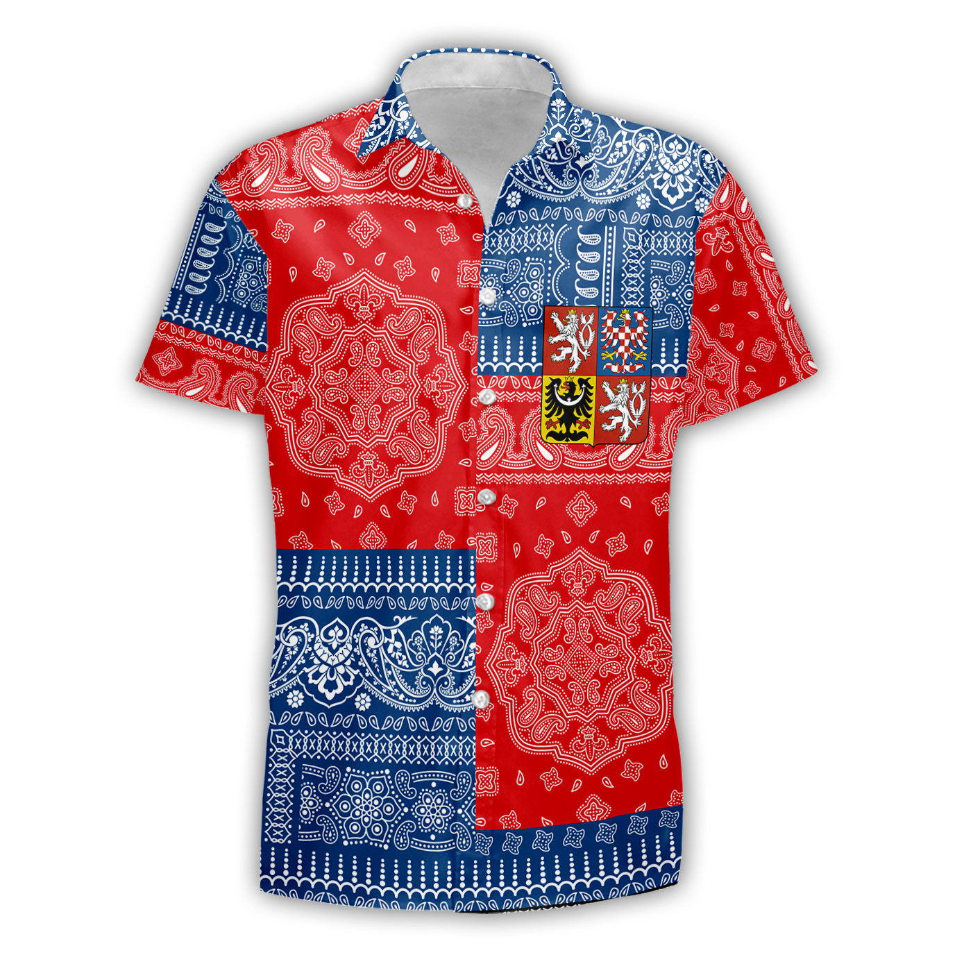 Czech Republic Short Sleeve Shirt Flag And Paisley Basic Style 2