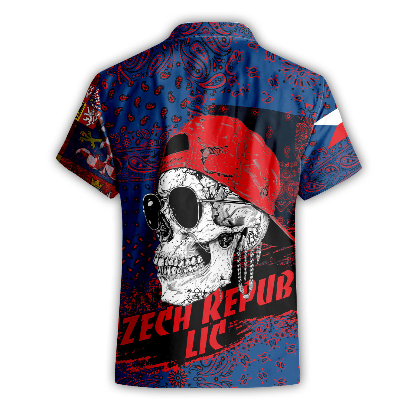 Czech Republic Short Sleeve Shirt Paisley Flag And Skull Style 2