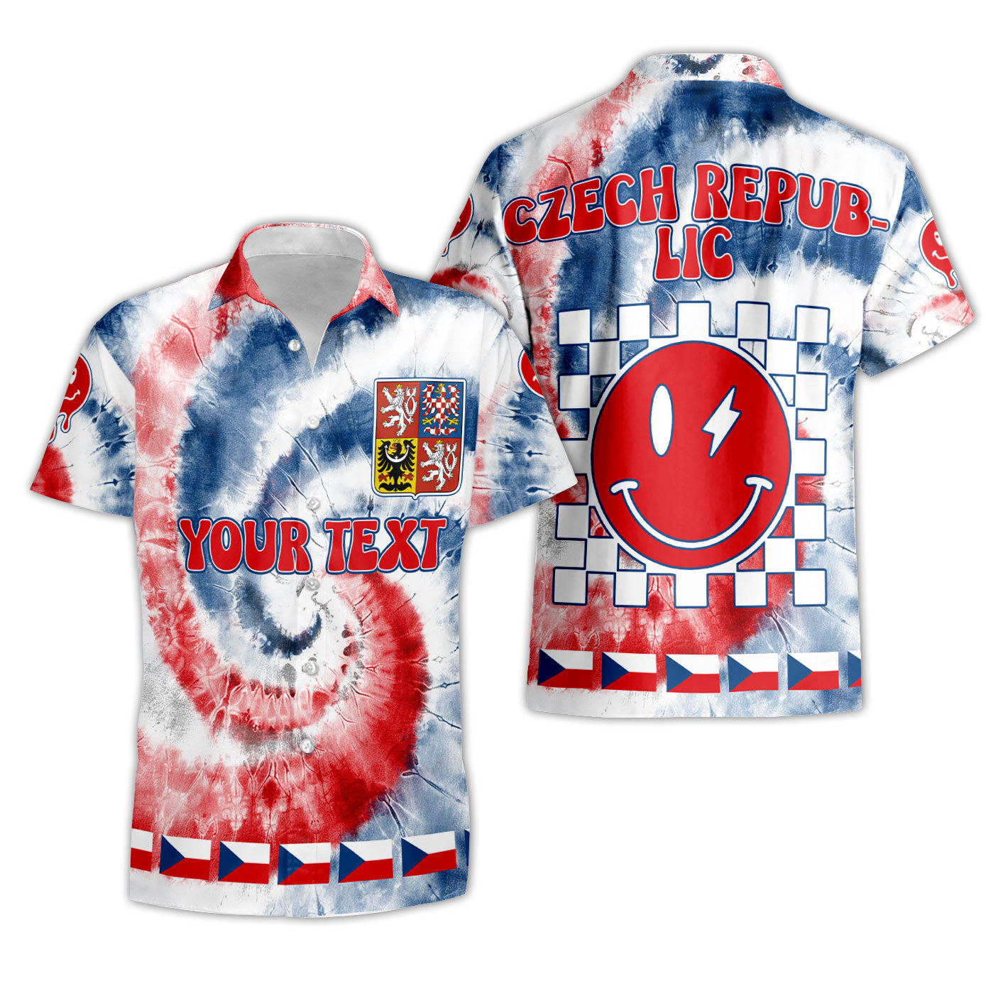 Czech Republic Short Sleeve Shirt Custom Tie Dye Style 3