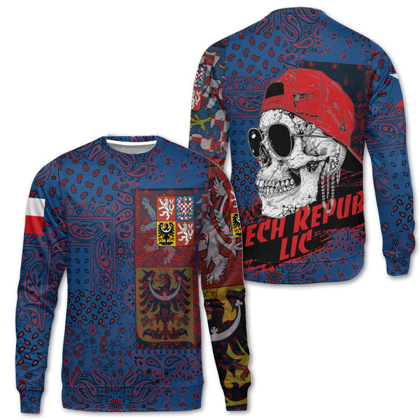 Czech Republic Sweatshirt Paisley Flag And Skull Style 1