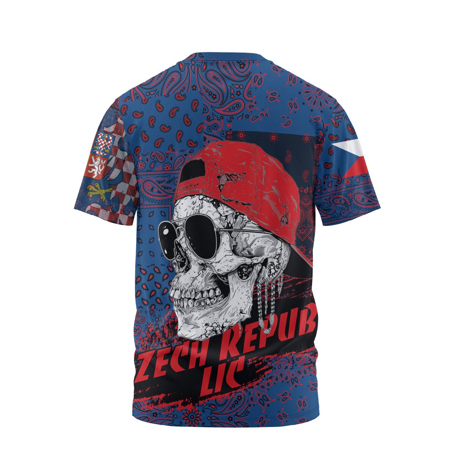 Czech Republic T Shirt Paisley Flag And Skull Style 2