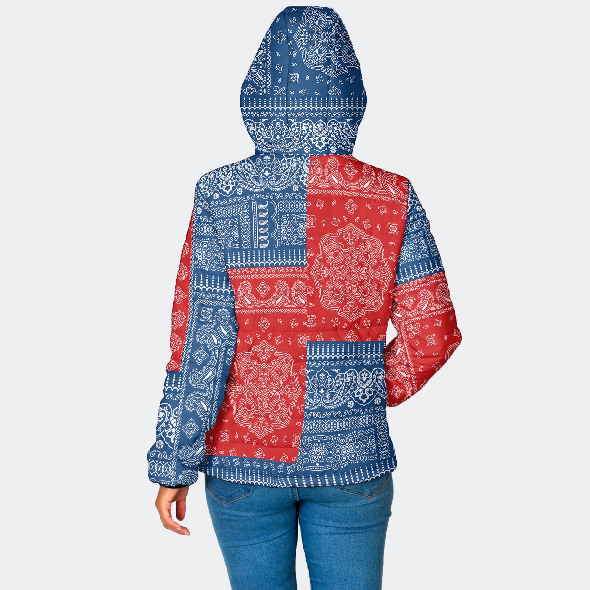 Czech Republic Women Hooded Padded Jacket Flag And Paisley Basic Style 2