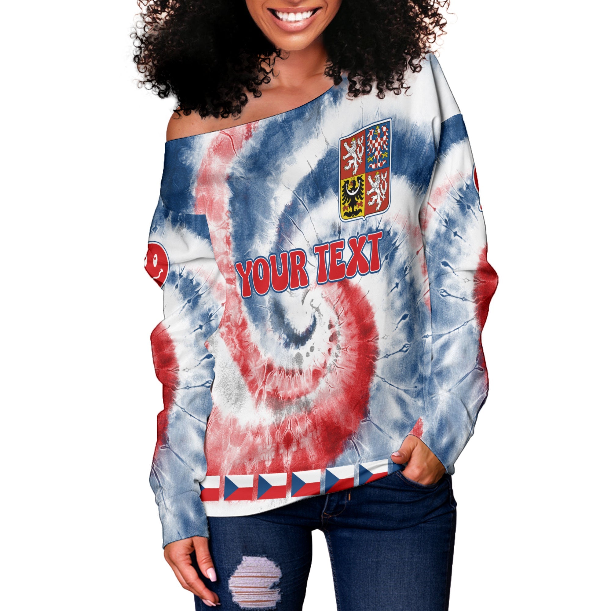 Czech Republic Women Off Shoulder Sweatshirt Custom Tie Dye Style 3