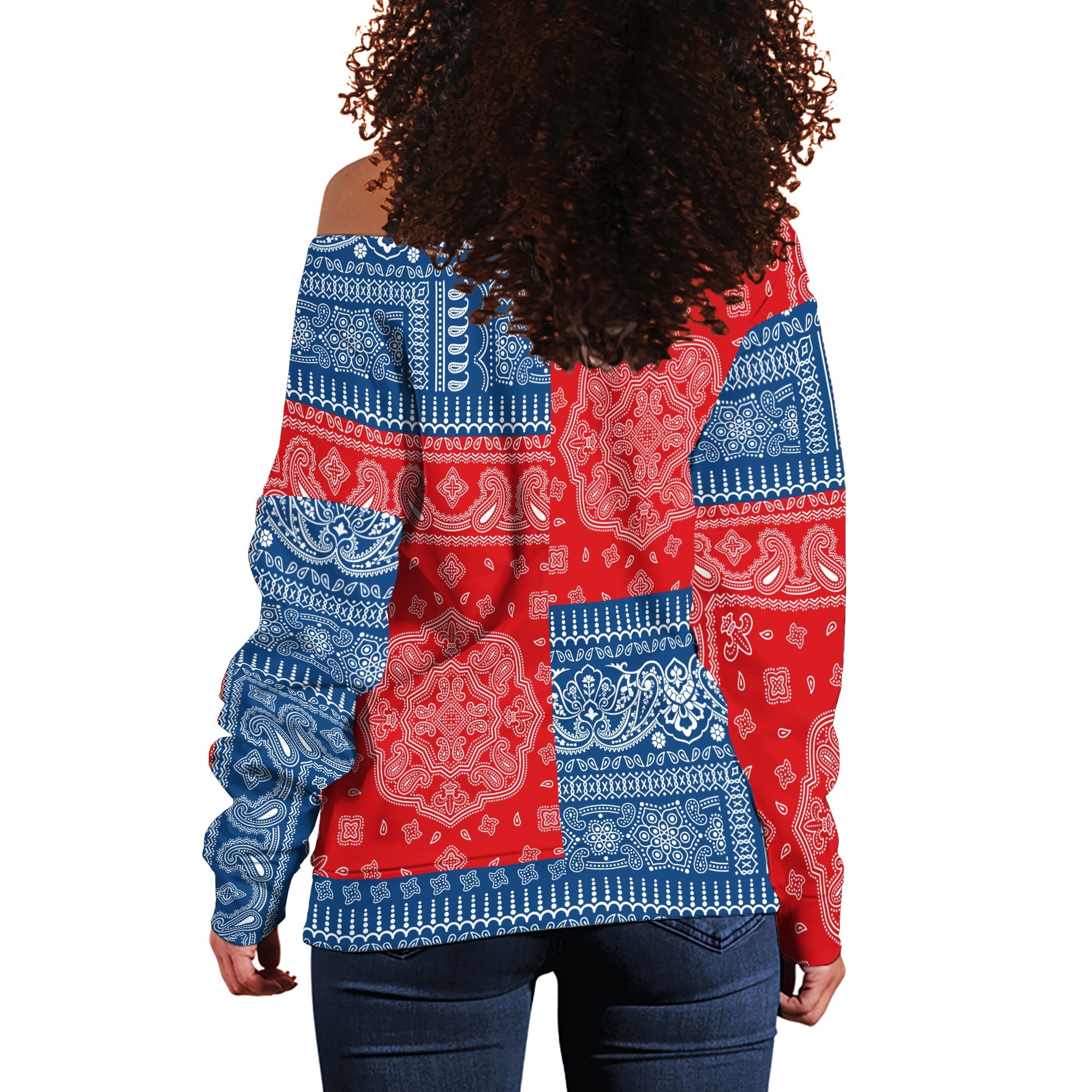 Czech Republic Women Off Shoulder Sweatshirt Flag And Paisley Basic Style 3