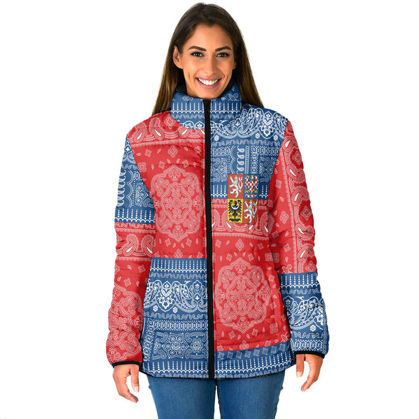 Czech Republic Women Padded Jacket Flag And Paisley Basic Style 1