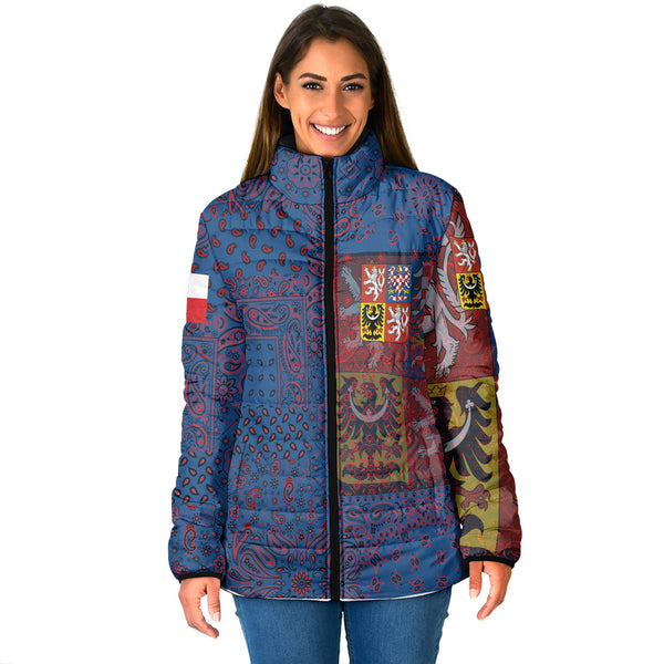 Czech Republic Women Padded Jacket Paisley Flag And Skull Style 1